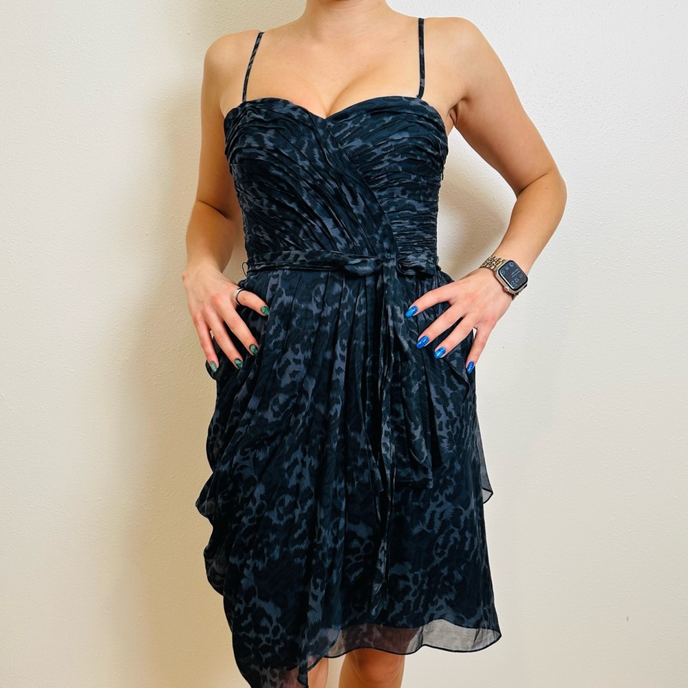 Rebecca Taylor Silk Chase Me Animal Leopard Print Asymmetric Mini Dresses